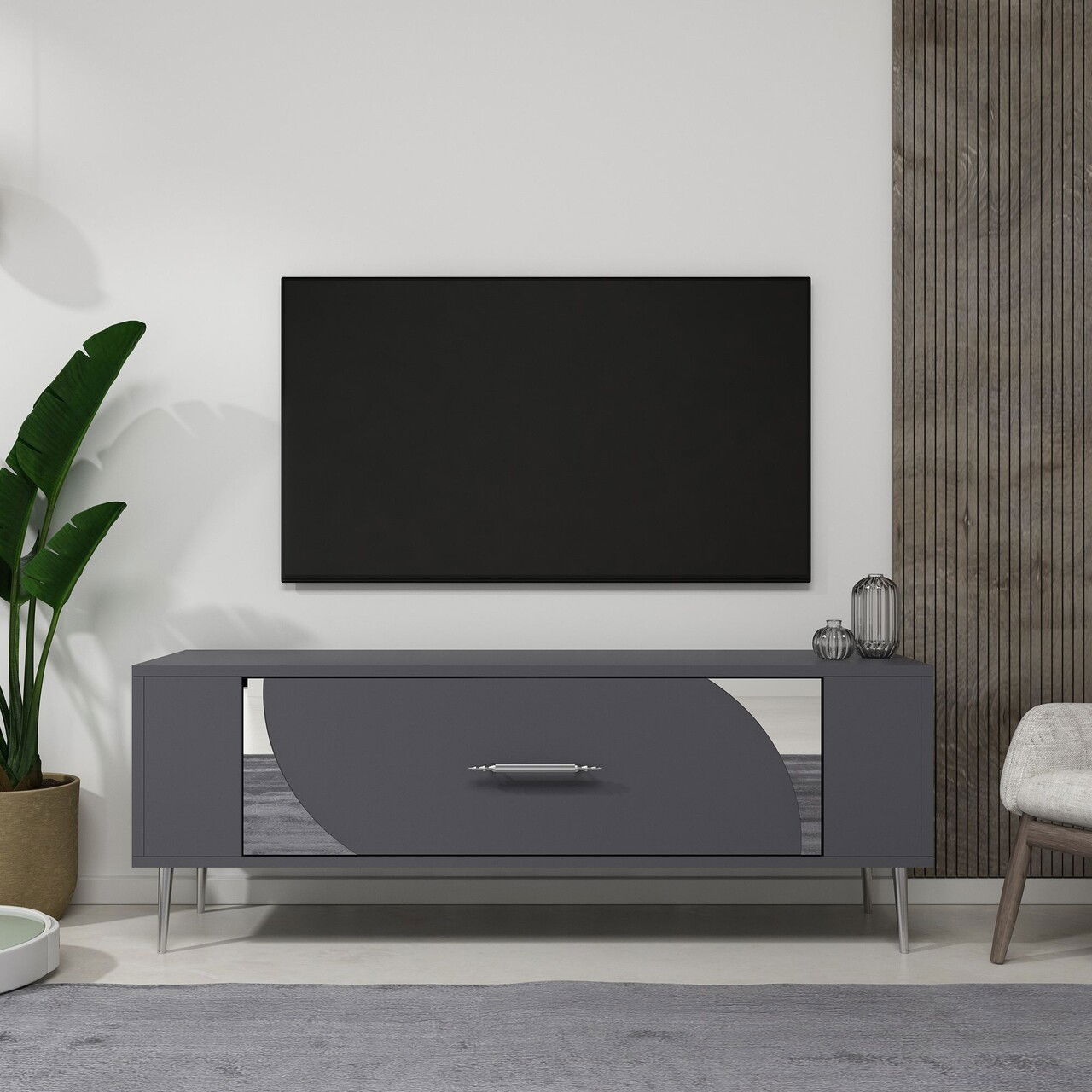 Comoda TV, Olivia, Retrop2, Antracit / Argintiu