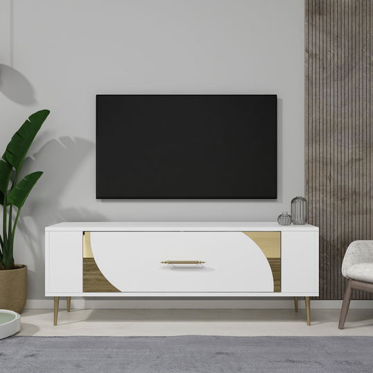 Comoda TV, Olivia, Retrop2, Alb/Auriu