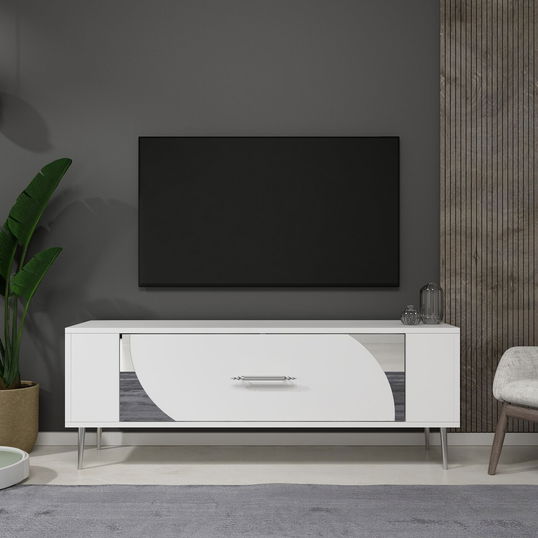 Comoda TV, Olivia, Retrop2, Alb / Argintiu