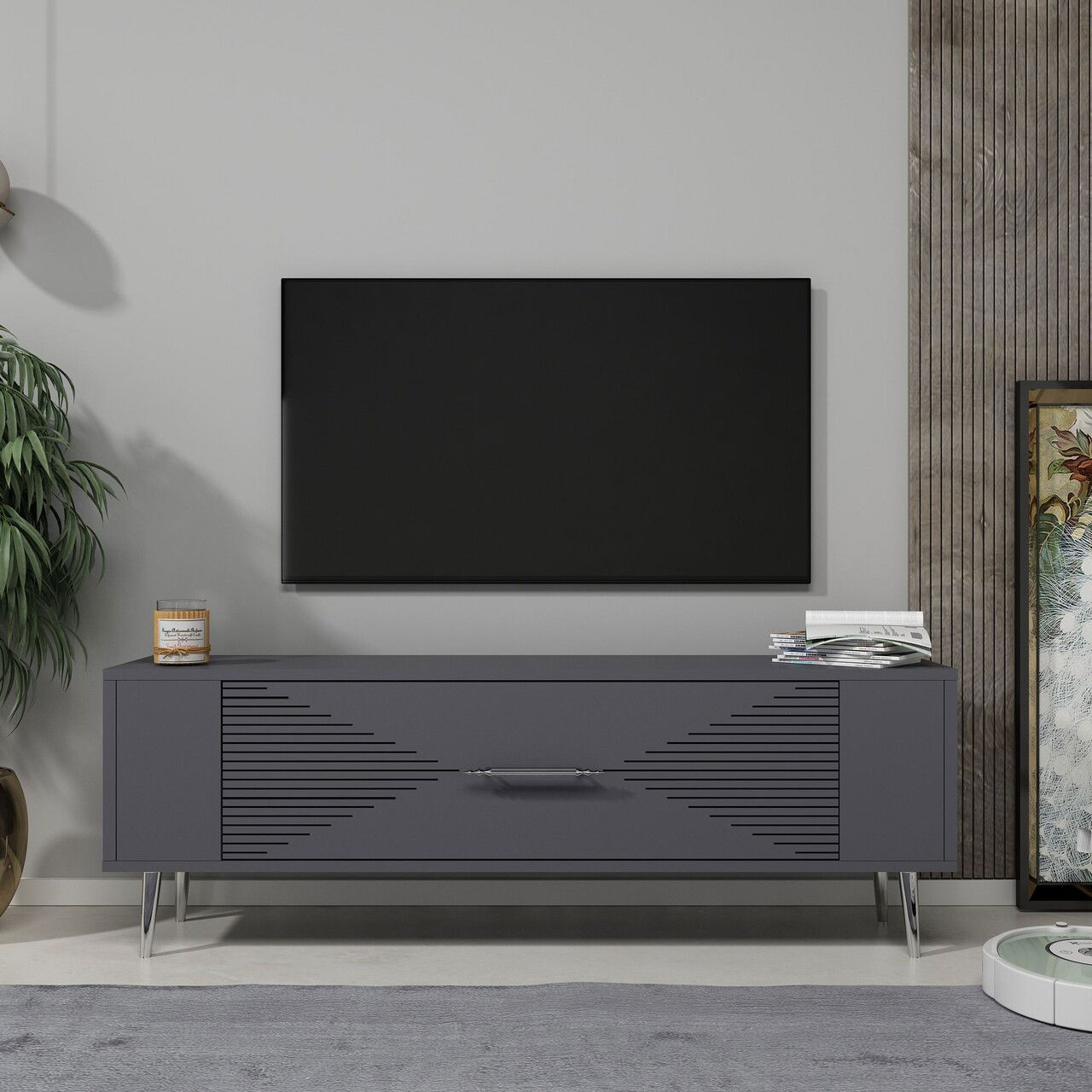 Comoda TV, Olivia, Retrol1, Antracit / Argintiu