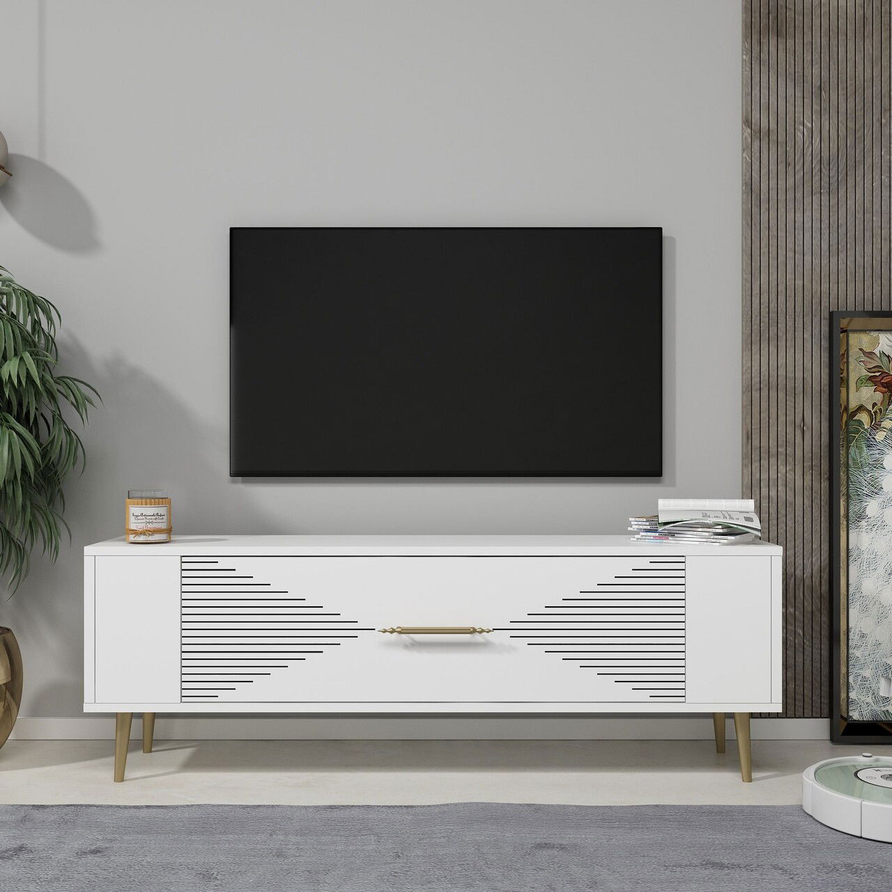 Comoda TV, Olivia, Retrol1, Alb/Auriu