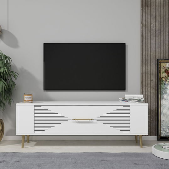 Comoda TV, Olivia, Retrol1, Alb/Auriu