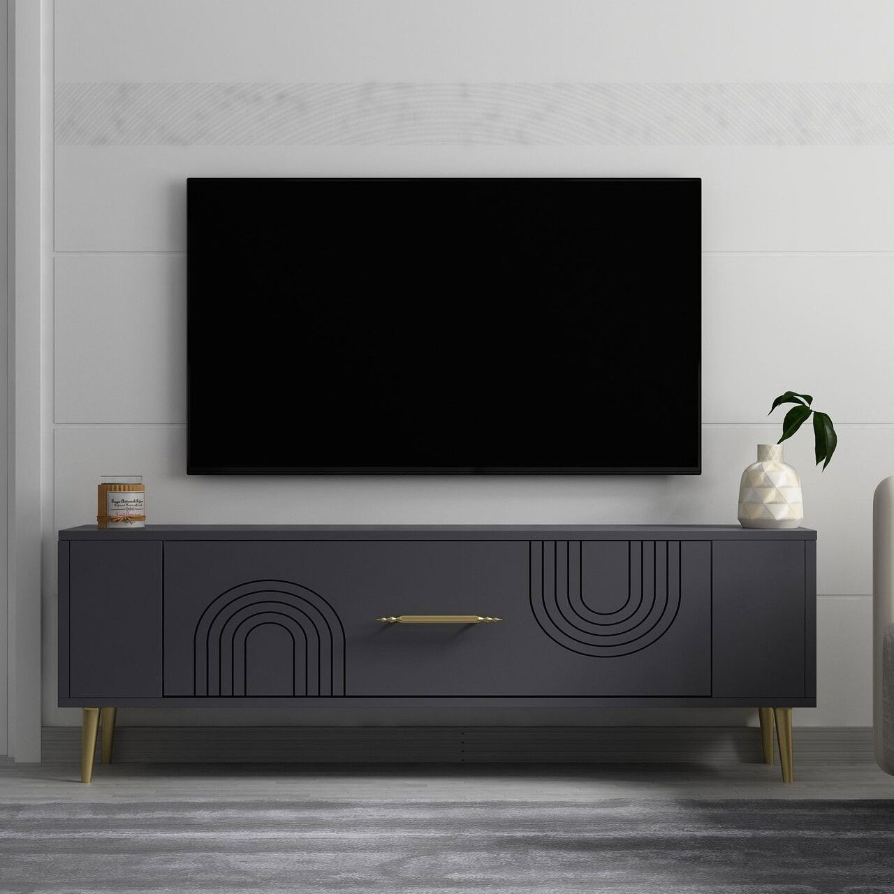 Comoda TV, Olivia, Retrol2, Antracit / Aur