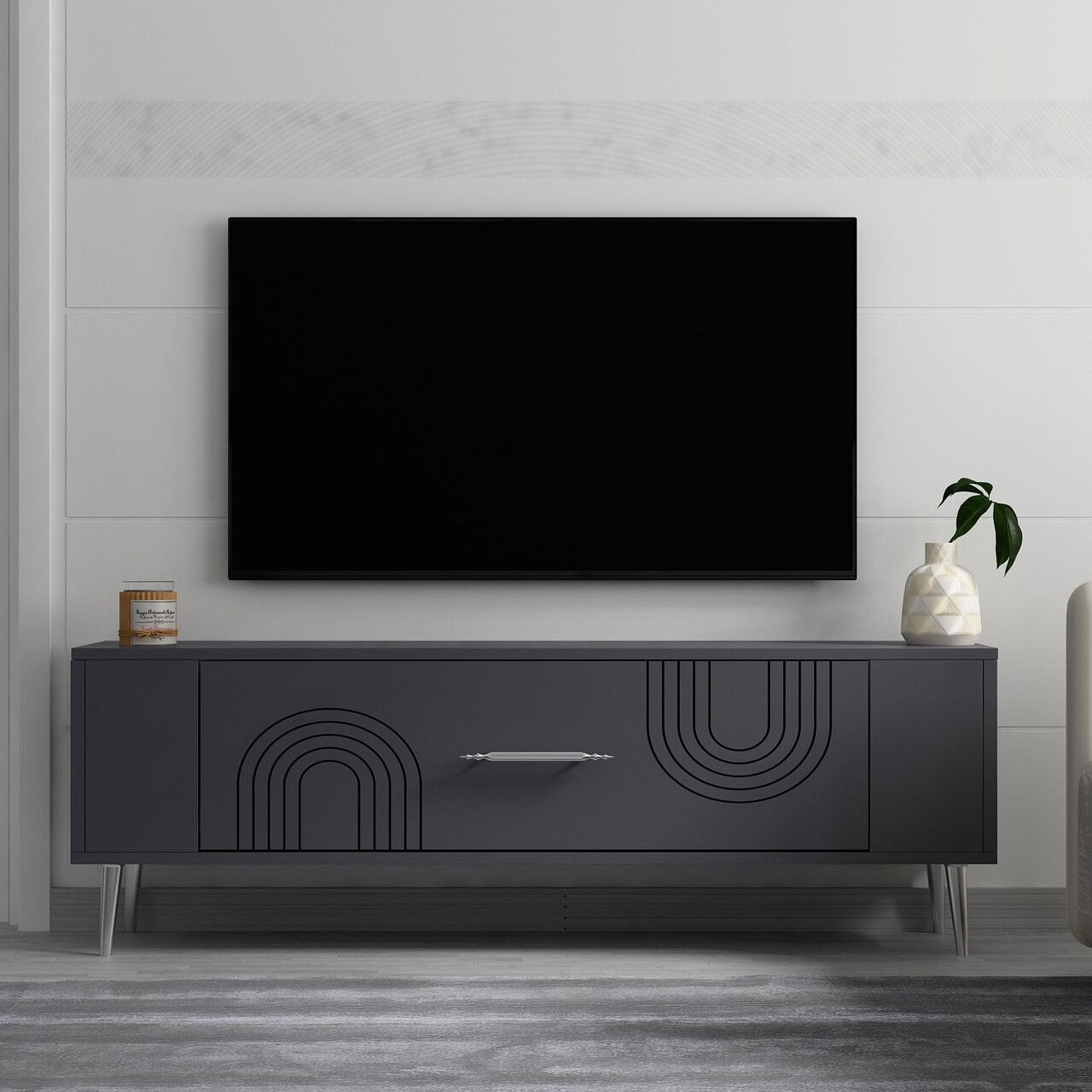 Comoda TV, Olivia, Retrol2, Antracit / Argintiu