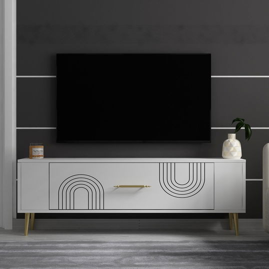 Comoda TV, Olivia, Retrol2, Alb/Auriu