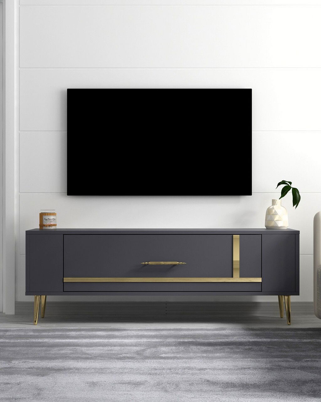 Comoda TV, Olivia, Retrop1, Antracit / Aur