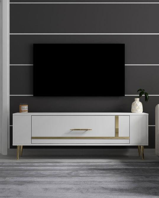 Comoda TV, Olivia, Retrop1, Alb/Auriu
