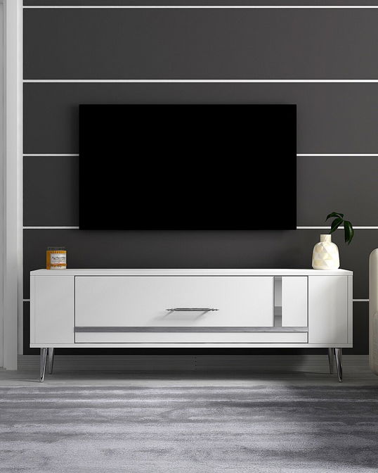 Comoda TV, Olivia, Retrop1, Alb / Argintiu