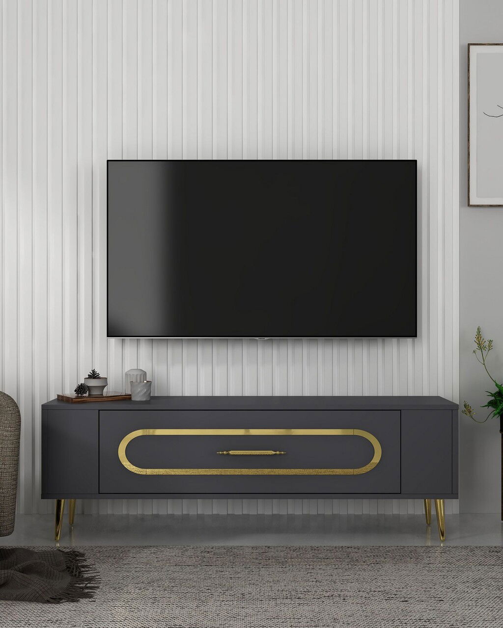 Comoda TV, Olivia, Retrop3, Antracit / Aur