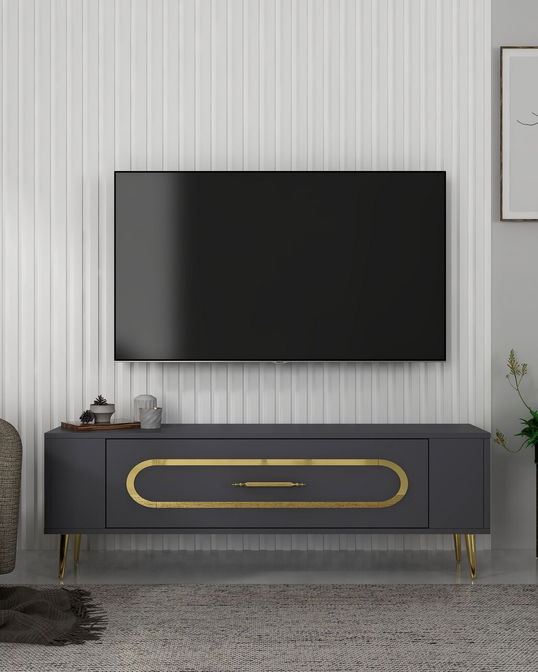 Comoda TV, Olivia, Retrop3, Antracit / Aur