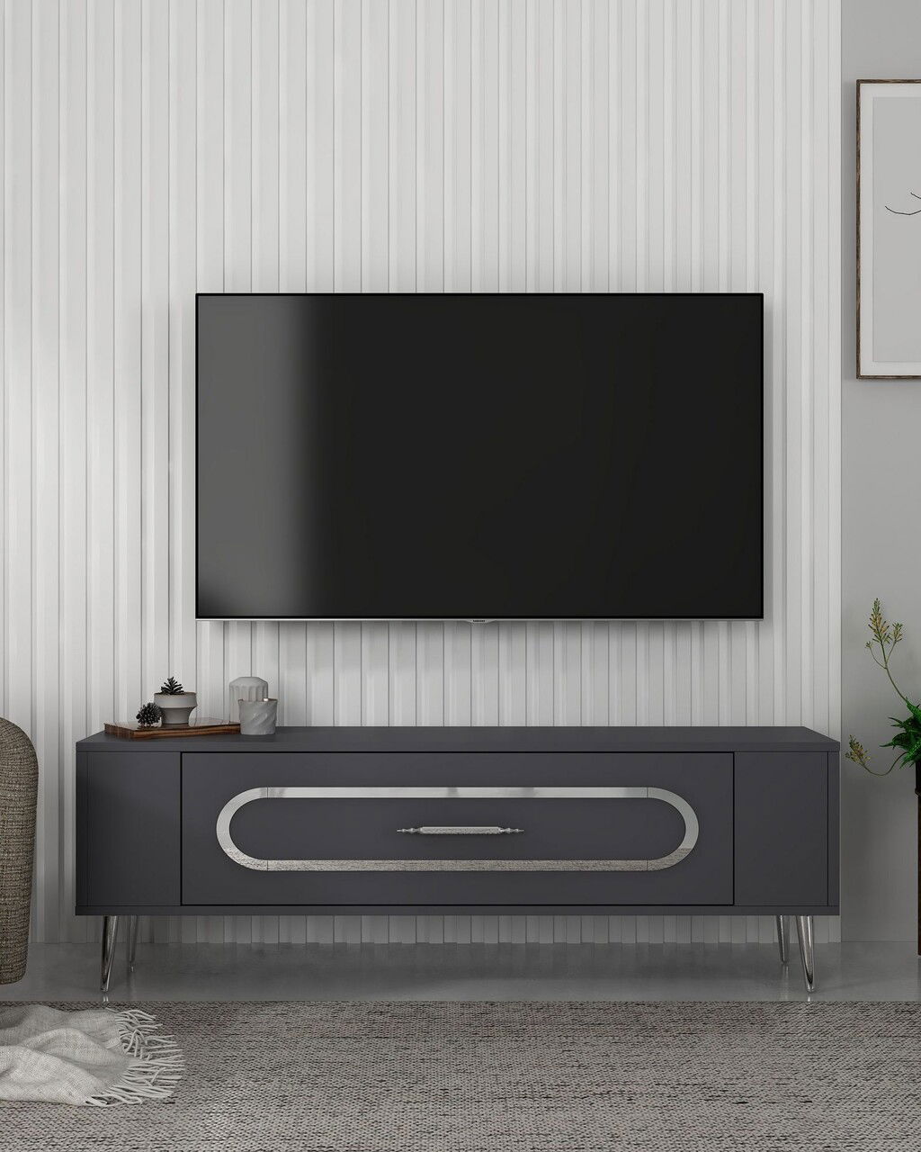 Comoda TV, Olivia, Retrop3, Antracit / Argintiu