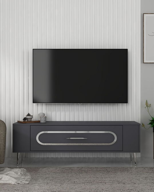 Comoda TV, Olivia, Retrop3, Antracit / Argintiu