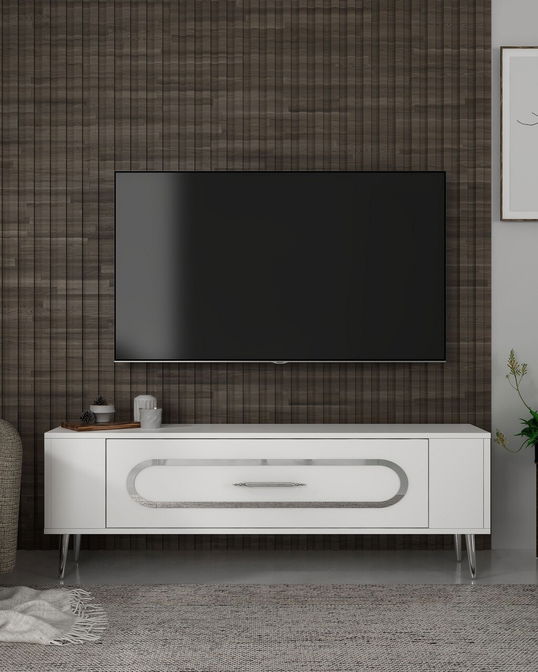 Comoda TV, Olivia, Retrop3, Alb / Argintiu