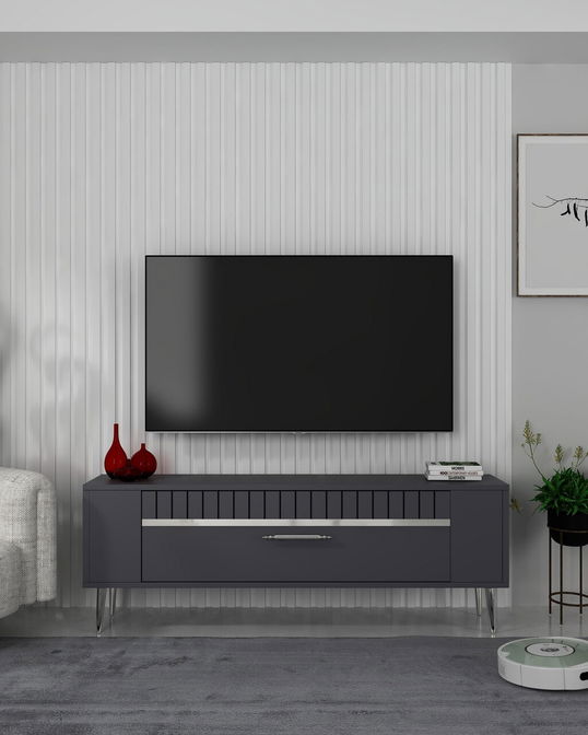 Comoda TV, Olivia, Retrolp1, Antracit / Argintiu