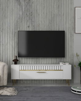 Comoda TV, Olivia, Retrolp1, Alb/Auriu
