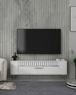 Comoda TV, Olivia, Retrolp1, Alb / Argintiu
