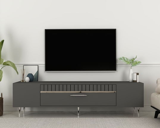 Comoda TV, Olivia, Dekolp1, Antracit / Argintiu
