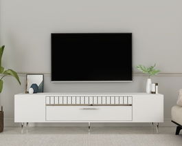 Comoda TV, Olivia, Dekolp1, Alb / Argintiu