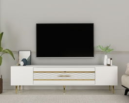 Comoda TV, Olivia, Dekolp2, Alb/Auriu