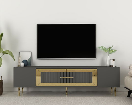 Comoda TV, Olivia, Dekolp3, Antracit / Aur