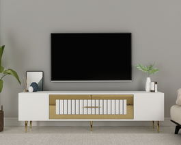 Comoda TV, Olivia, Dekolp3, Alb/Auriu