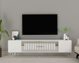 Comoda TV, Olivia, Dekolp3, Alb / Argintiu