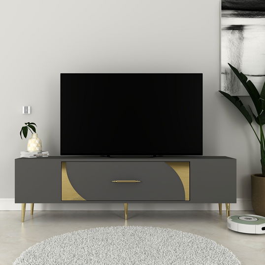 Comoda TV, Olivia, Dekop2, Antracit / Aur