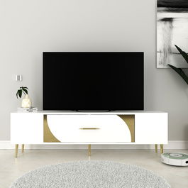 Comoda TV, Olivia, Dekop2, Alb/Auriu