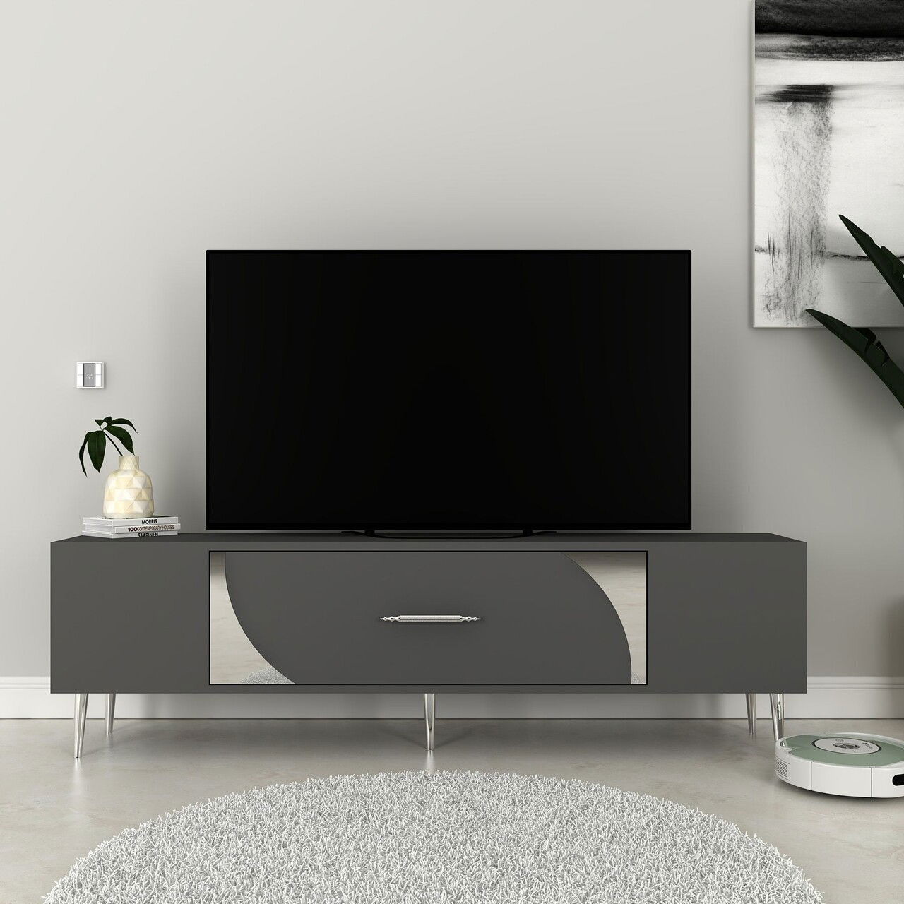 Comoda TV, Olivia, Dekop2, Antracit / Argintiu