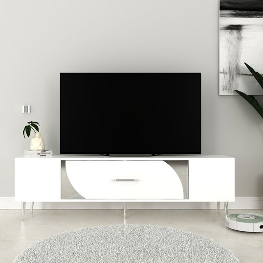Comoda TV, Olivia, Dekop2, Alb / Argintiu