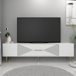 Comoda TV, Olivia, Dekol1, Alb/Auriu