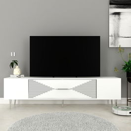 Comoda TV, Olivia, Dekol1, Alb / Argintiu