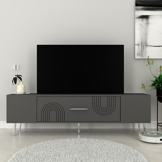 Comoda TV, Olivia, Dekol2, Antracit / Argintiu
