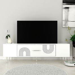 Comoda TV, Olivia, Dekol2, Alb / Argintiu