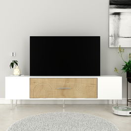 Comoda TV, Olivia, Dekol2, Stejar Safir / Alb / Argintiu