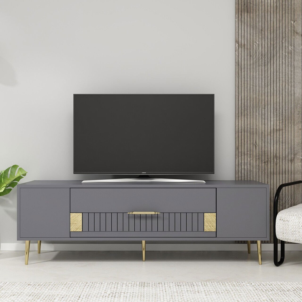 Comoda TV, Olivia, Dekolp4, Antracit / Aur