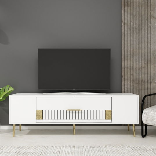 Comoda TV, Olivia, Dekolp4, Alb/Auriu