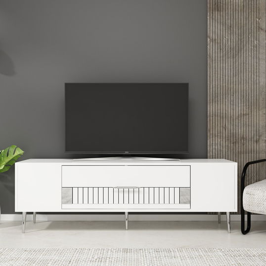 Comoda TV, Olivia, Dekolp4, Alb / Argintiu