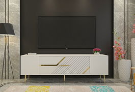 Comoda TV, Olivia, Dekolp5, Alb/Auriu