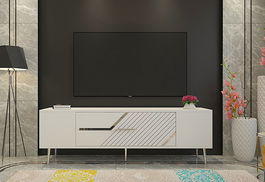 Comoda TV, Olivia, Dekolp5, Alb / Argintiu