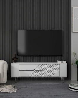 Comoda TV, Olivia, Retrolp5, Alb / Argintiu
