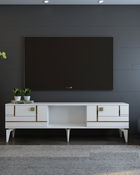 Comoda TV, Olivia, Madera, Alb/Auriu