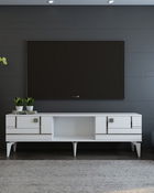 Comoda TV, Olivia, Madera, Alb / Argintiu