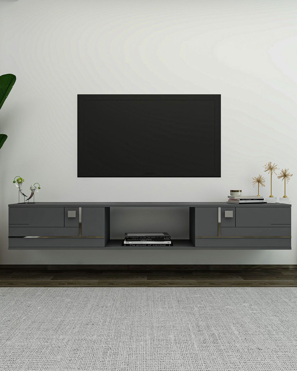Comoda TV, Olivia, Aredam, Antracit / Argintiu