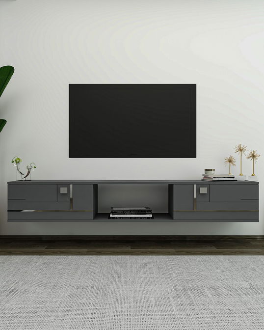 Comoda TV, Olivia, Aredam, Antracit / Argintiu