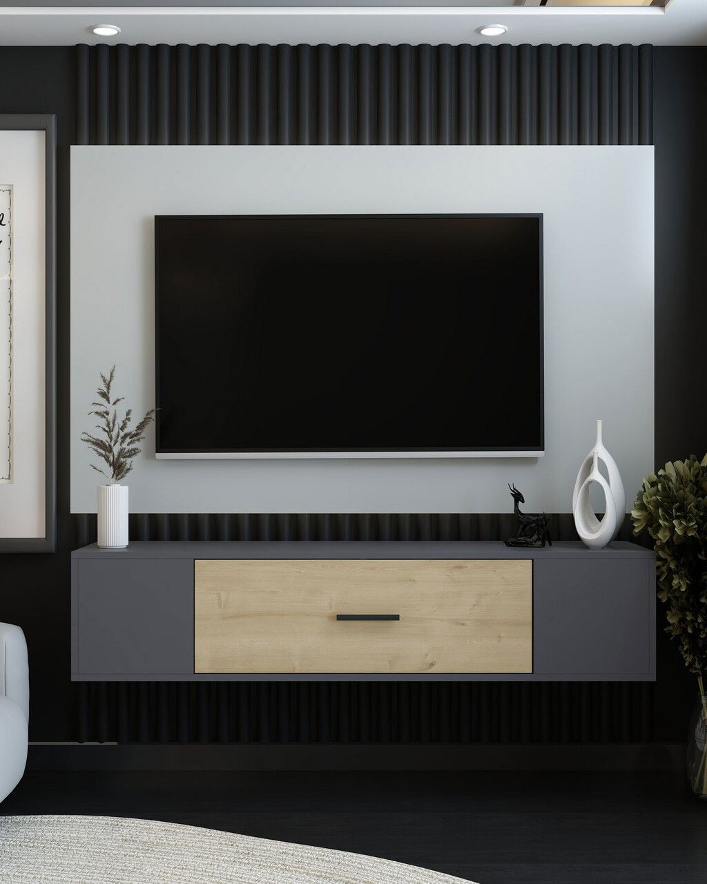 Comoda TV, Olivia, Kodaks, Stejar antracit / safir