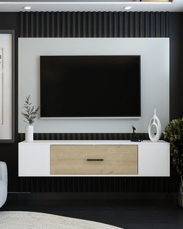 Comoda TV, Olivia, Kodaks, Stejar alb / safir