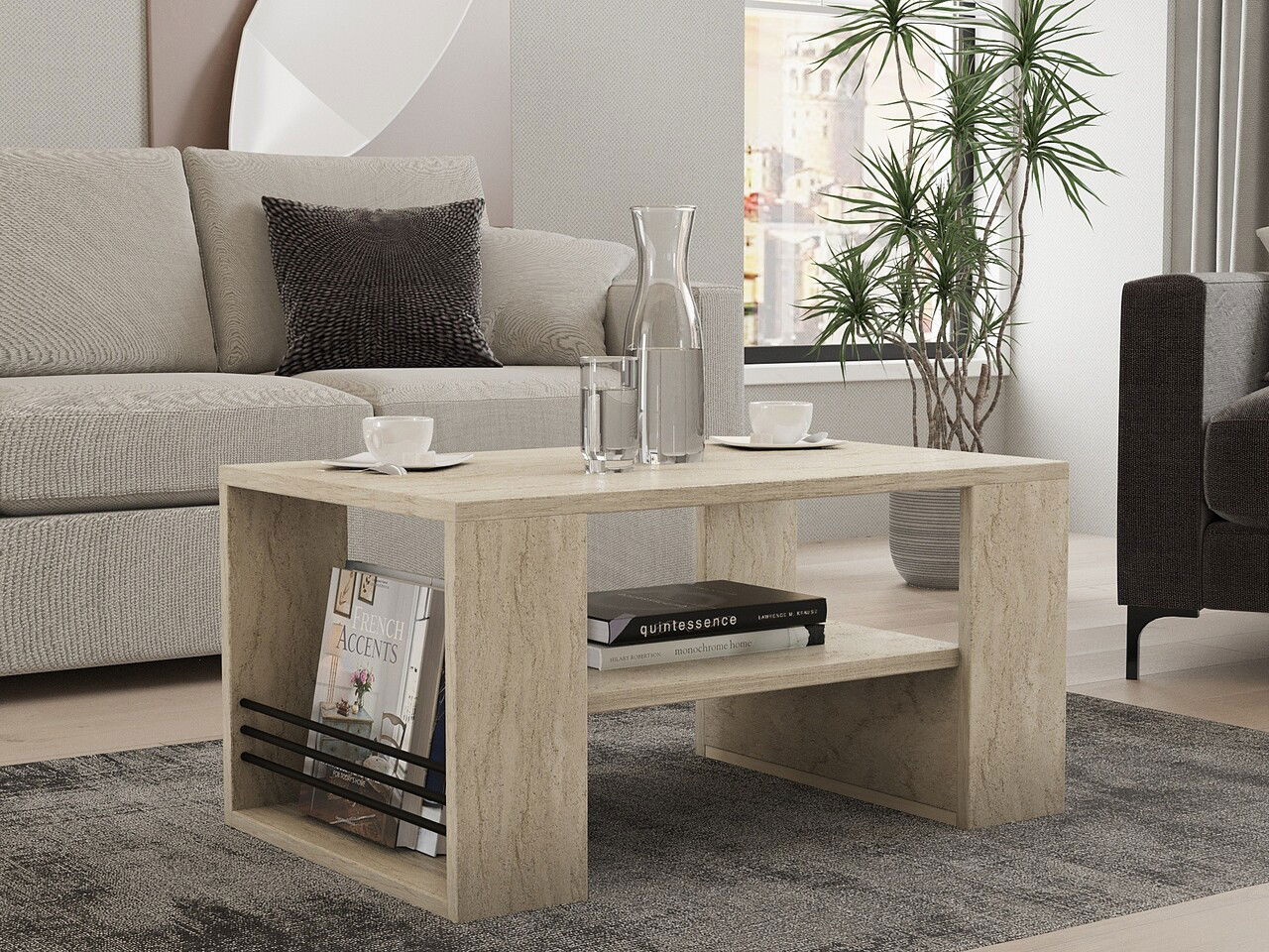 Masuta de cafea, Asse Home, Iris, Travertin
