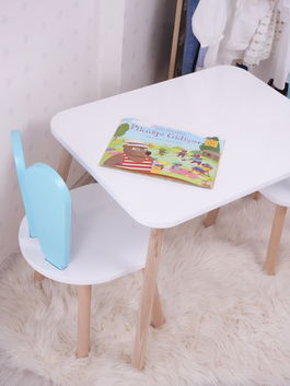 Set masa si scaun pentru copii, Bambini, Bunny One Chair Set, Albastru bebeluș / Alb