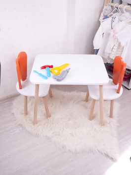 Set masa si scaun pentru copii, Bambini, Bunny One Chair Set, Portocaliu/Alb